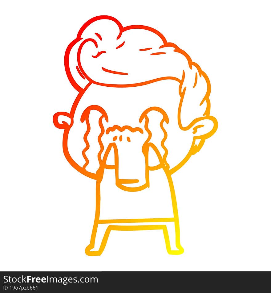 warm gradient line drawing cartoon man crying