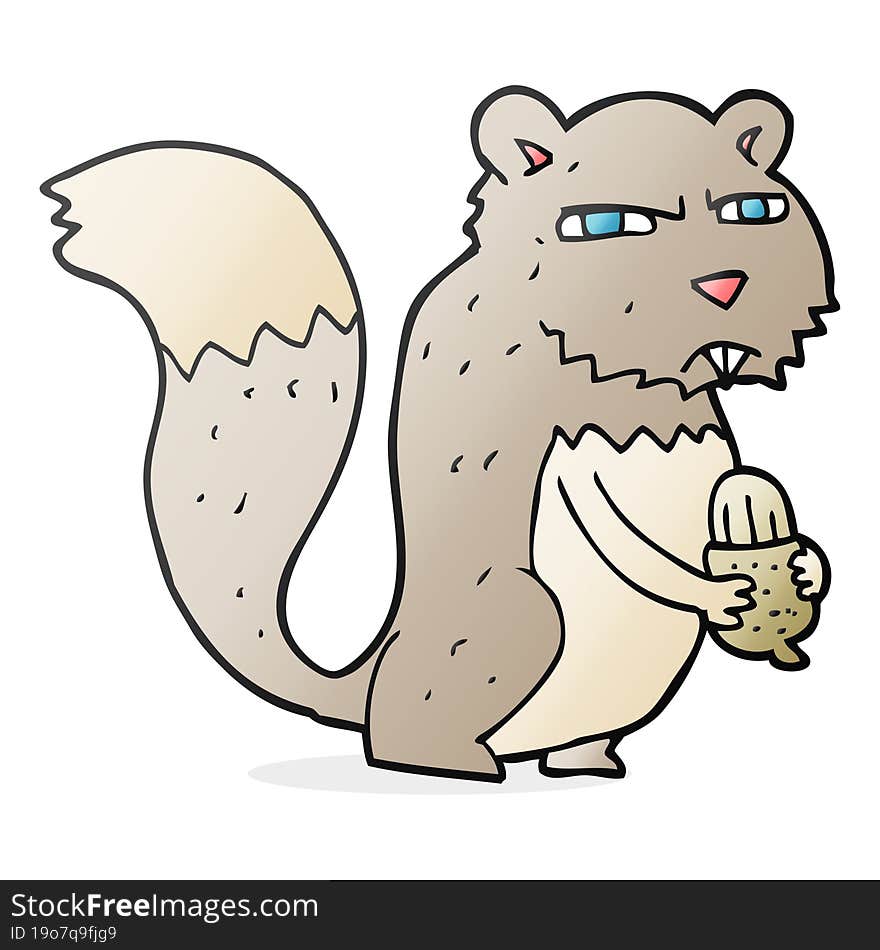 freehand drawn cartoon angry squirrel with nut