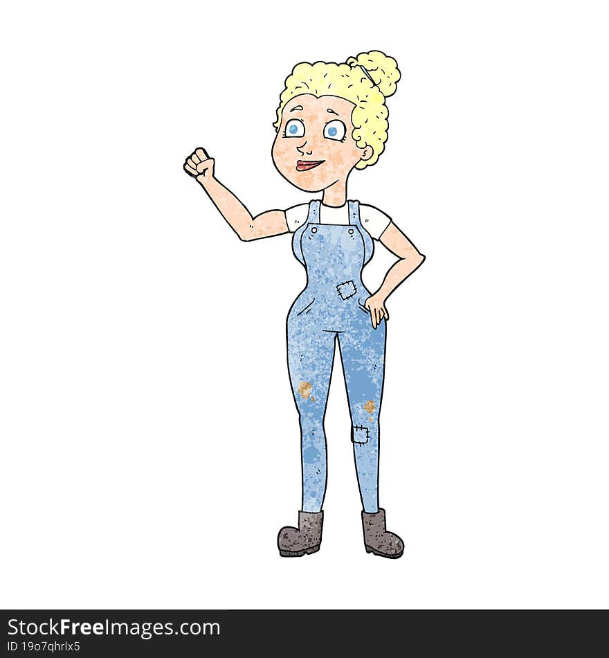 textured cartoon woman in dungarees