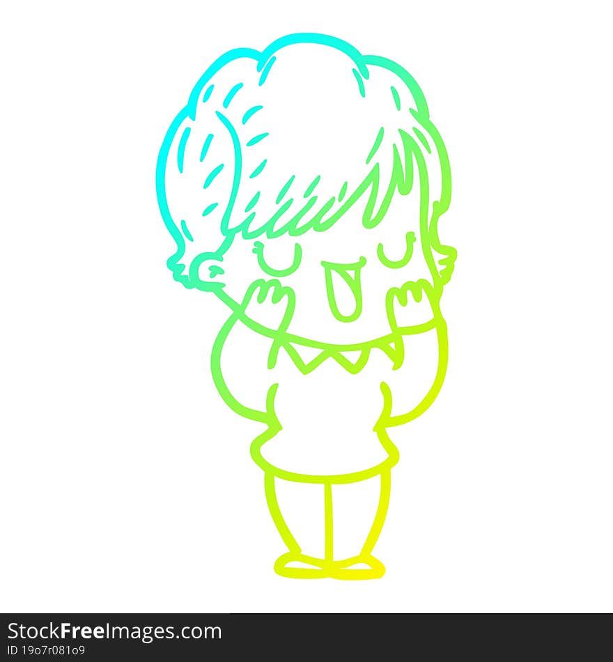 cold gradient line drawing cartoon woman talking