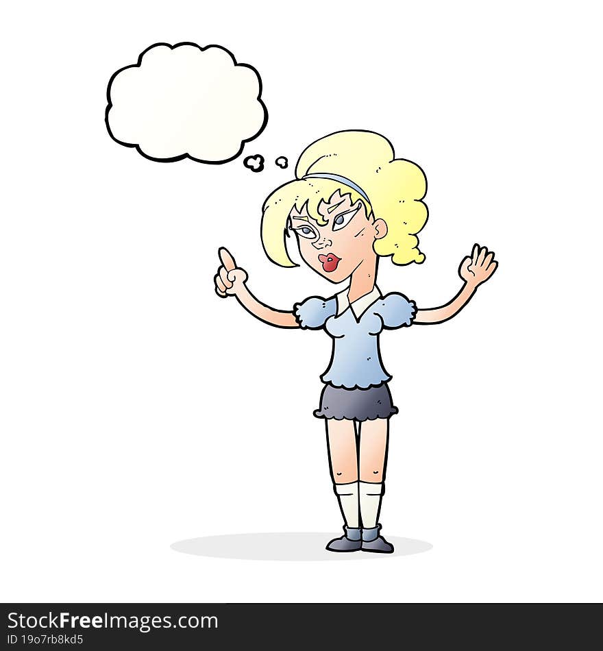 cartoon woman with idea with thought bubble