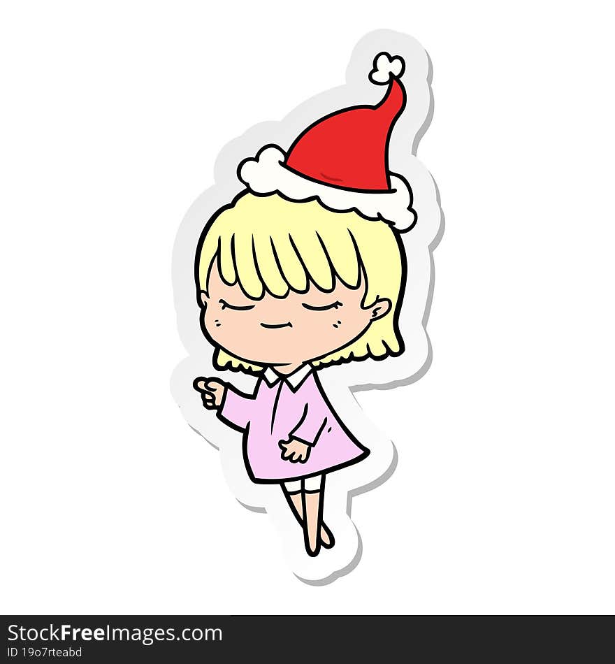 hand drawn sticker cartoon of a woman wearing santa hat