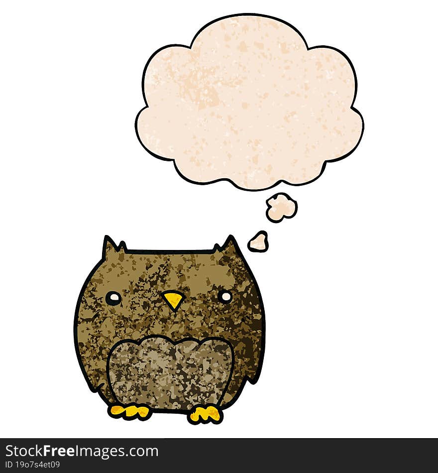 cute cartoon owl and thought bubble in grunge texture pattern style