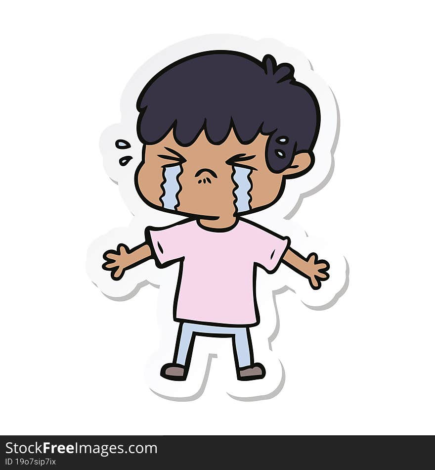 Sticker Of A Cartoon Boy Crying