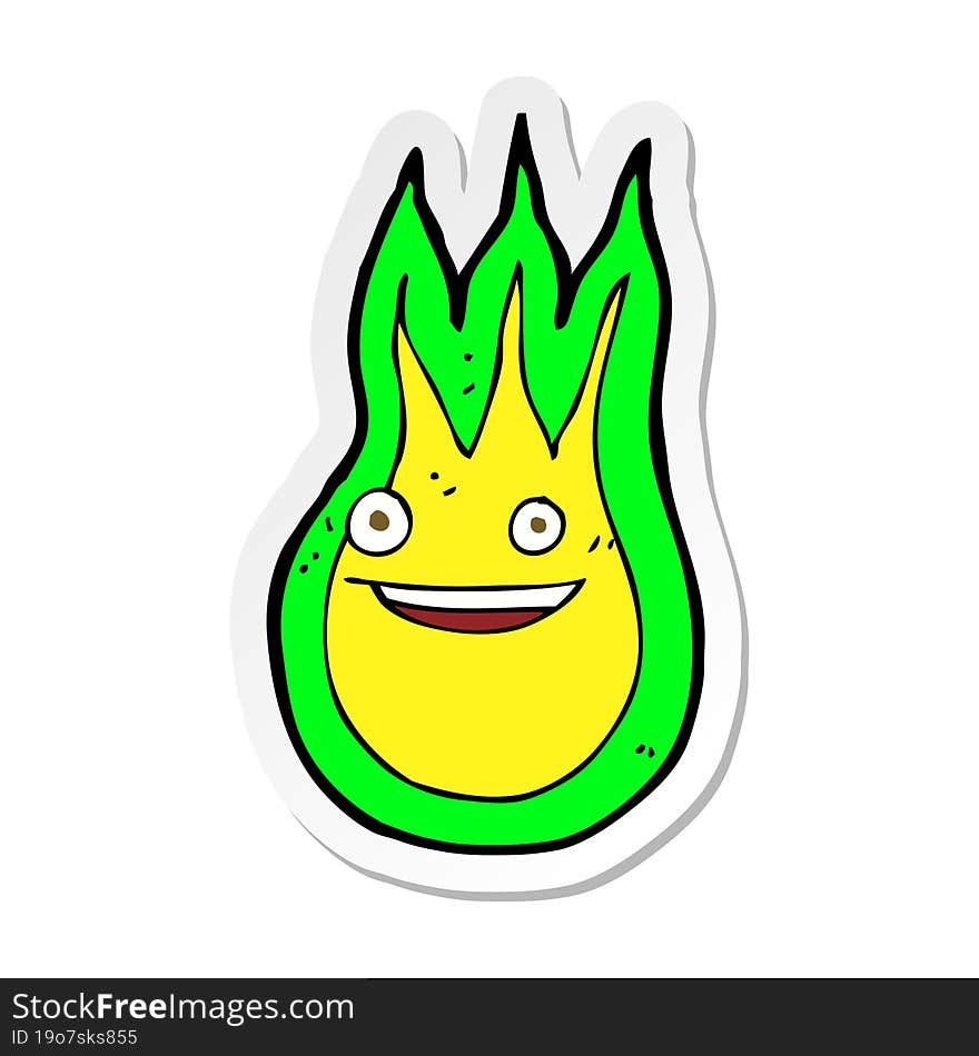 sticker of a cartoon friendly fireball