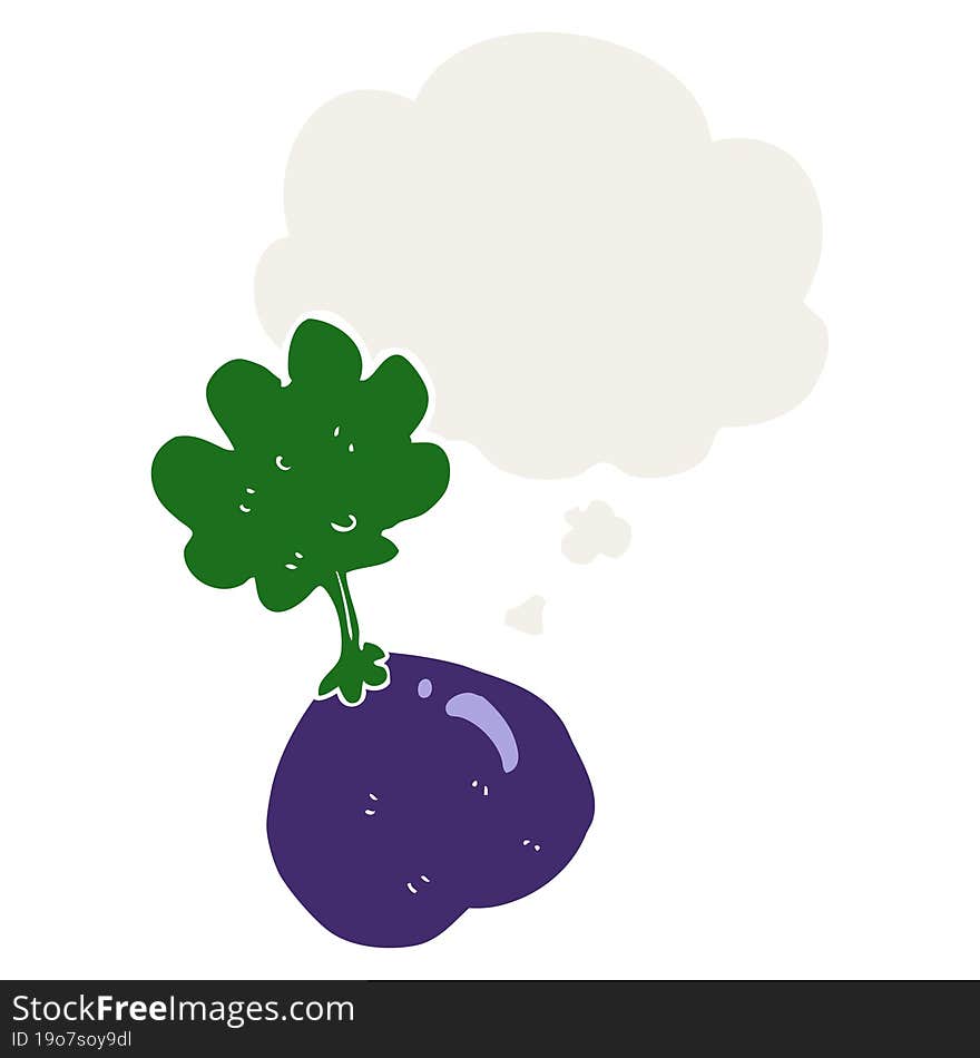 cartoon vegetable and thought bubble in retro style