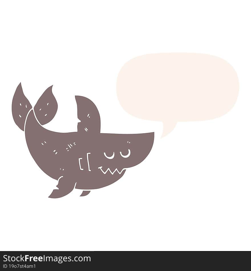 cartoon shark and speech bubble in retro style