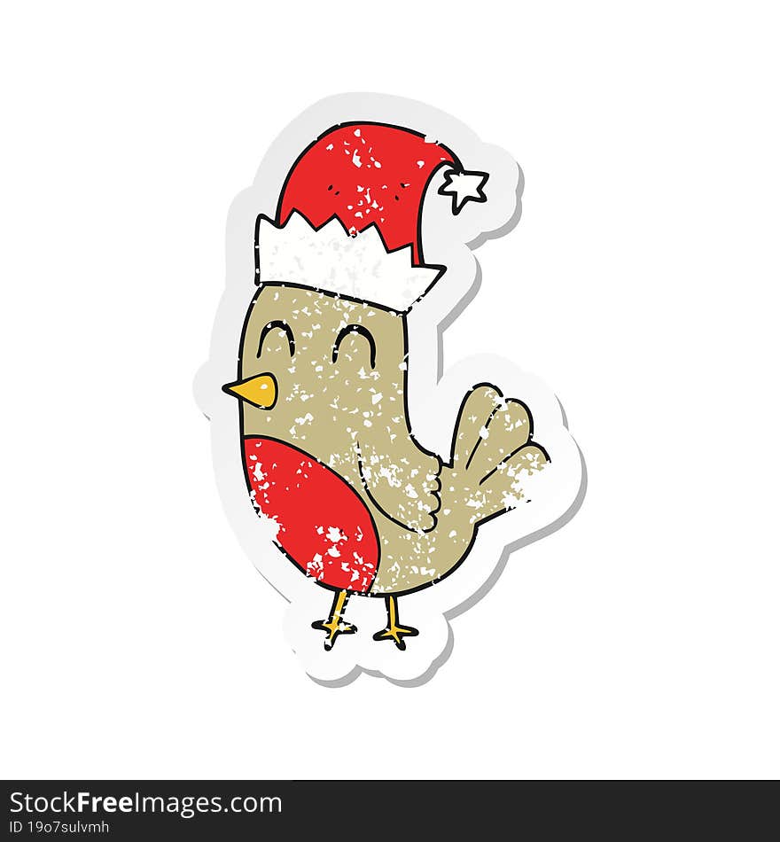 retro distressed sticker of a cartoon christmas robin