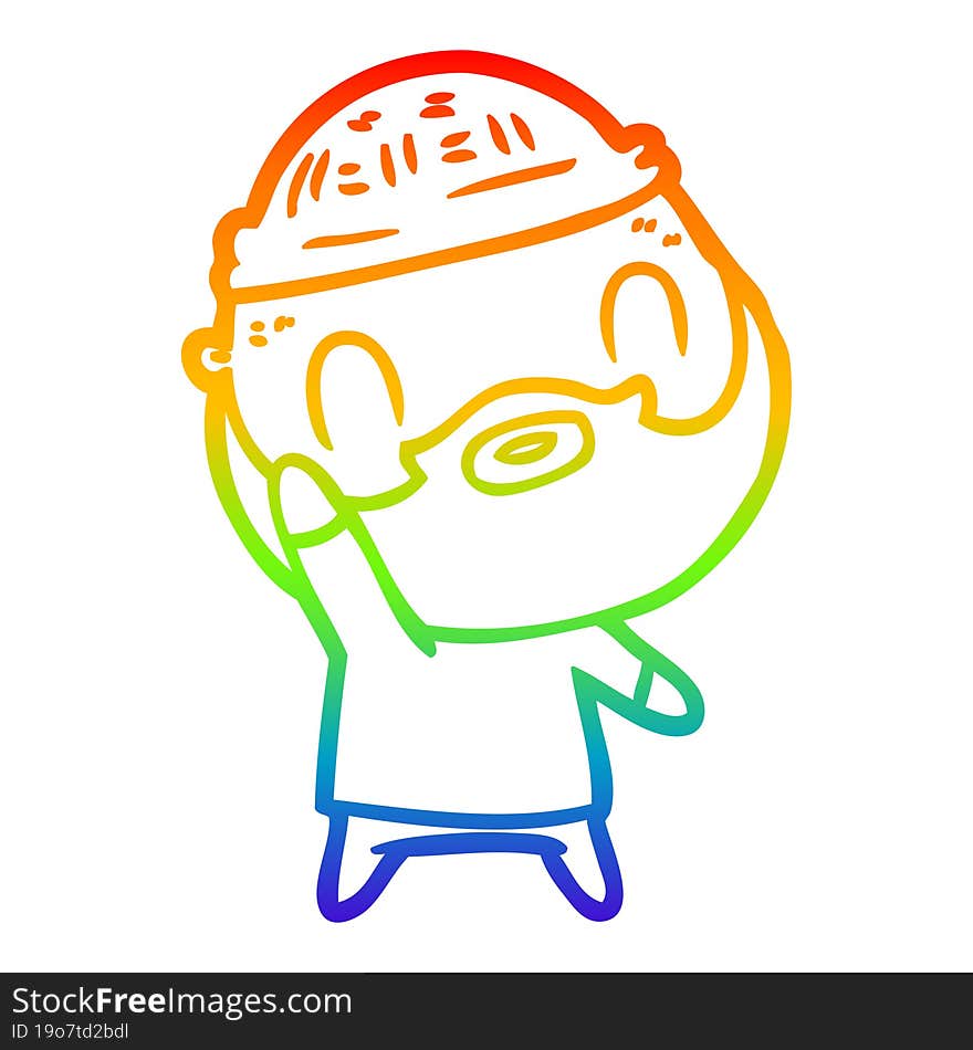 Rainbow Gradient Line Drawing Cartoon Bearded Man