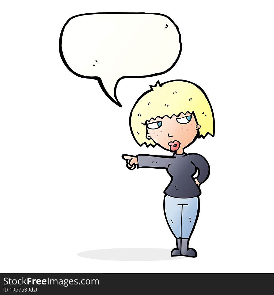 cartoon annoyed woman pointing with speech bubble