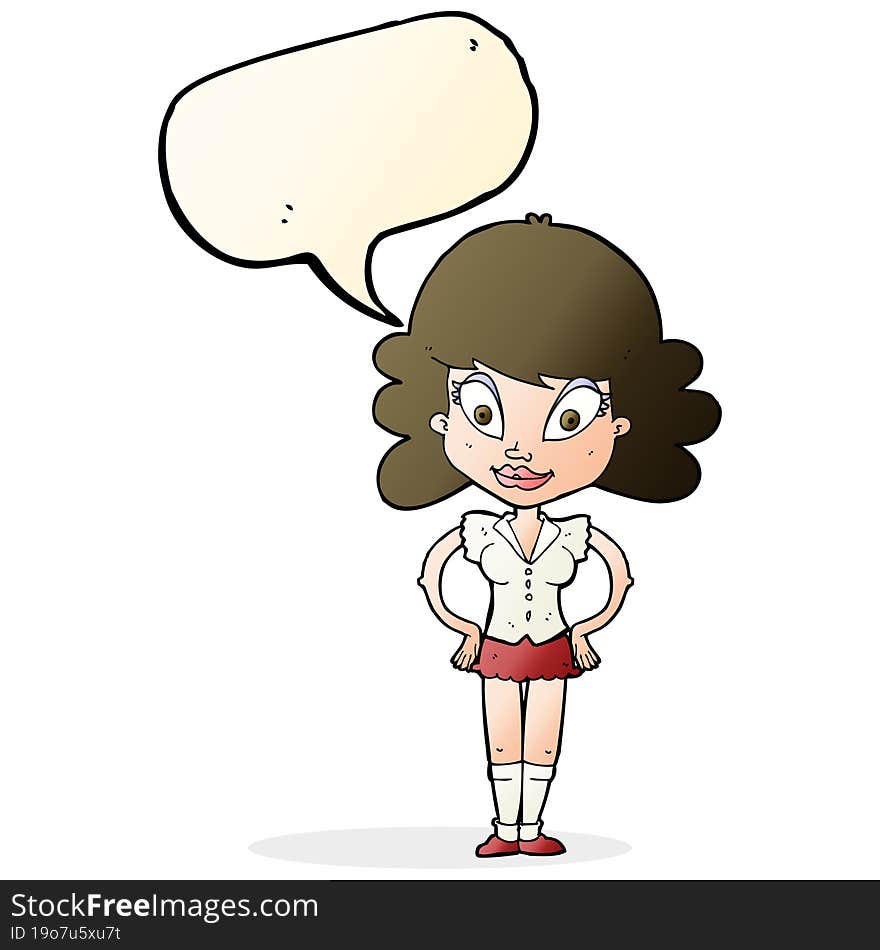 Cartoon Pretty Woman With Speech Bubble