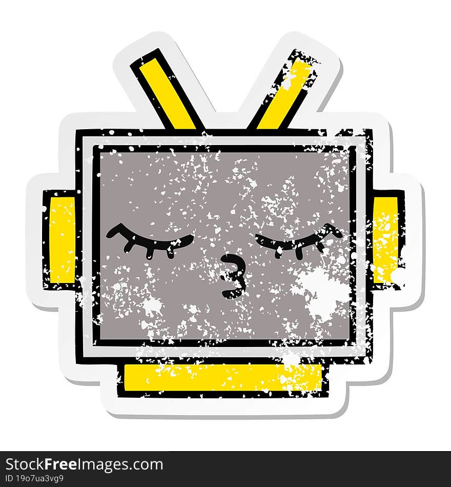 distressed sticker of a cute cartoon robot head