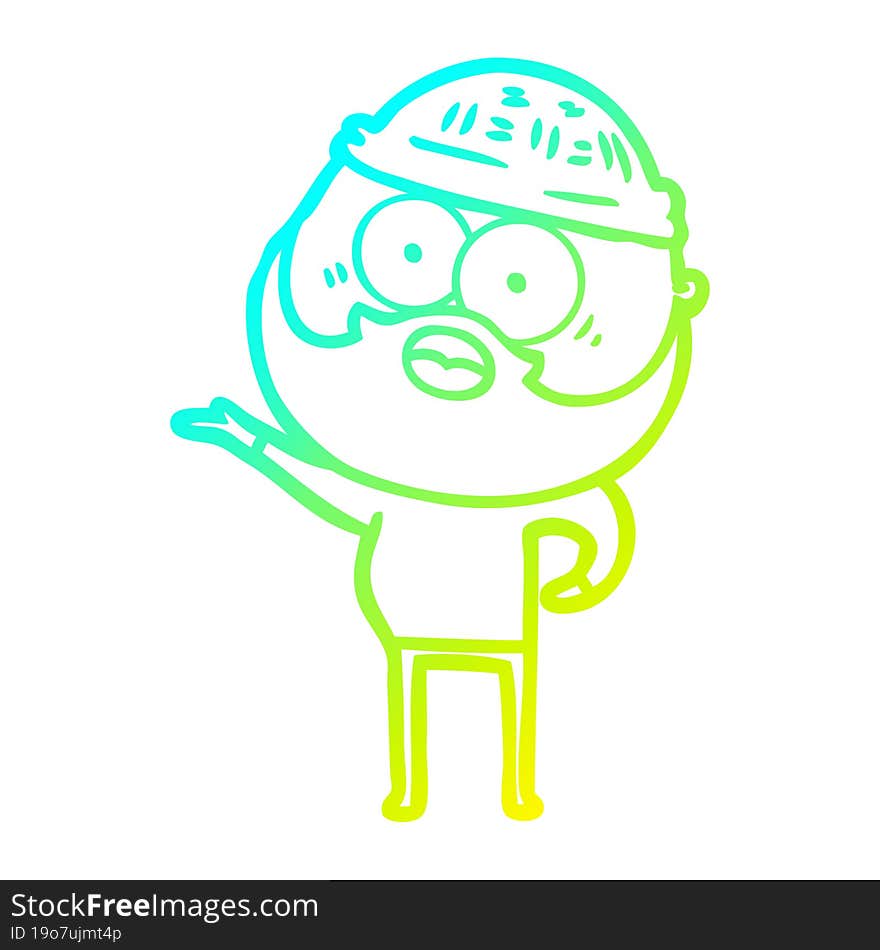 cold gradient line drawing cartoon surprised bearded man