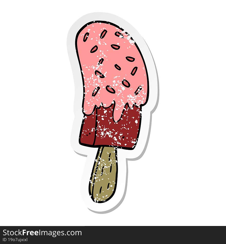 distressed sticker of a cartoon ice cream lolly