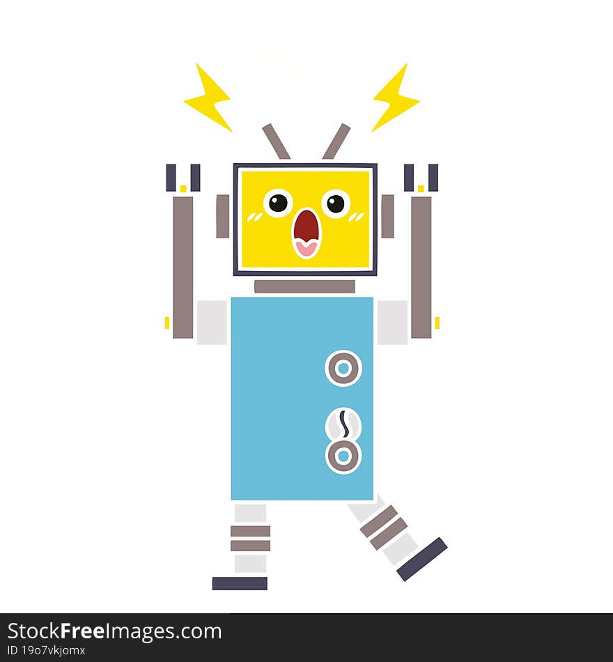 flat color retro cartoon malfunctioning robot