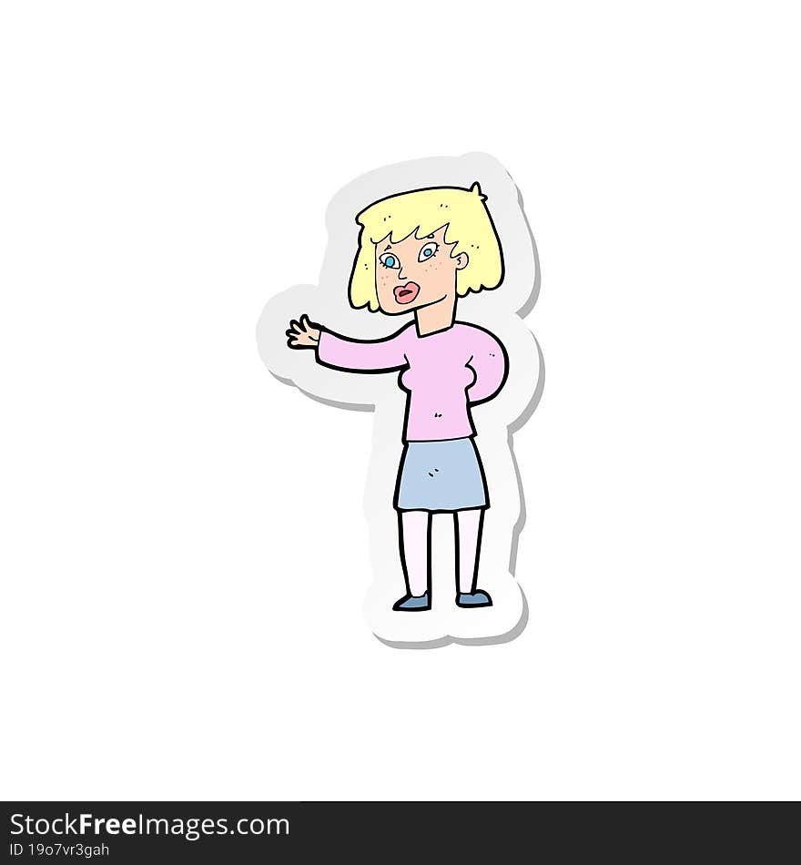 sticker of a cartoon woman explaining