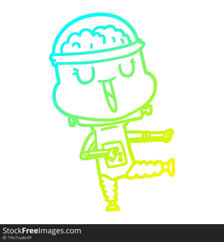 cold gradient line drawing happy cartoon robot