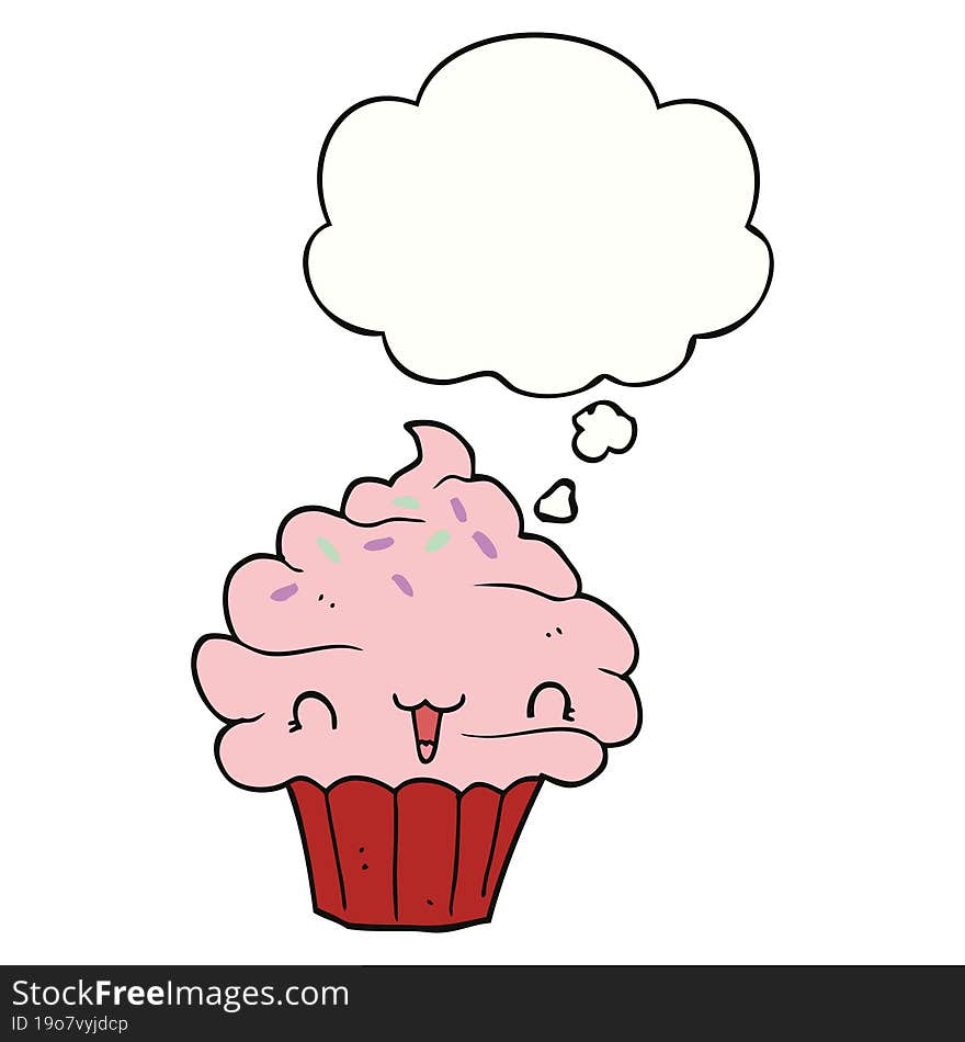 cute cartoon frosted cupcake and thought bubble