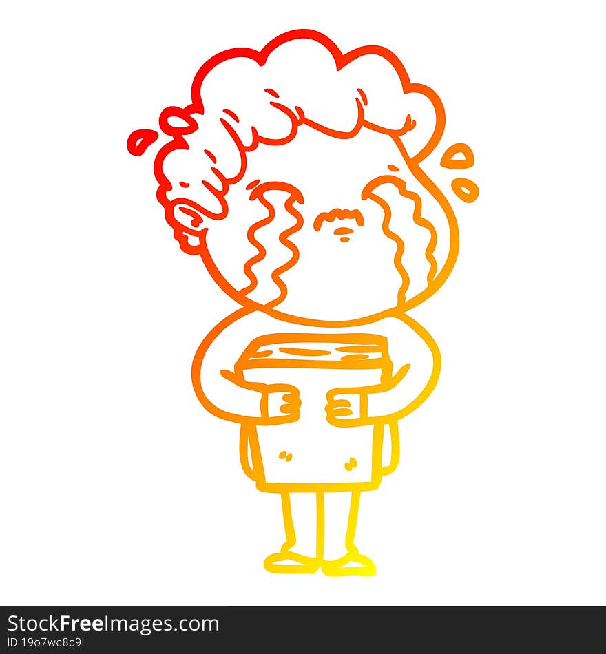 warm gradient line drawing cartoon man crying