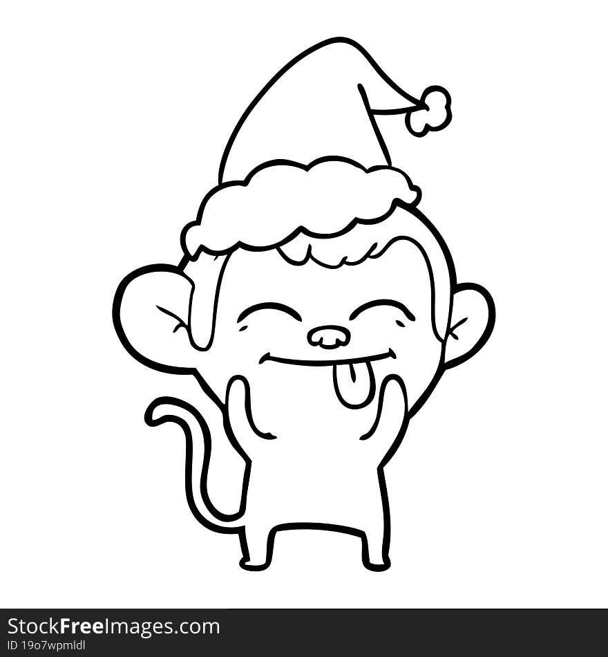 Funny Line Drawing Of A Monkey Wearing Santa Hat