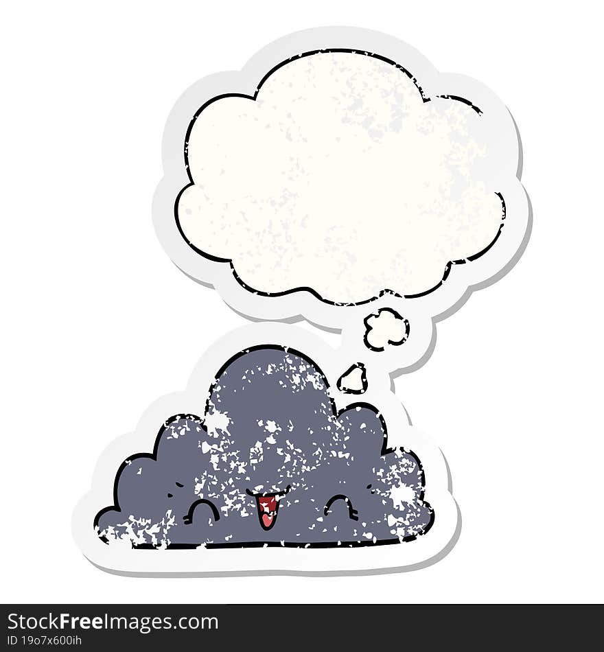 Cute Cartoon Cloud And Thought Bubble As A Distressed Worn Sticker