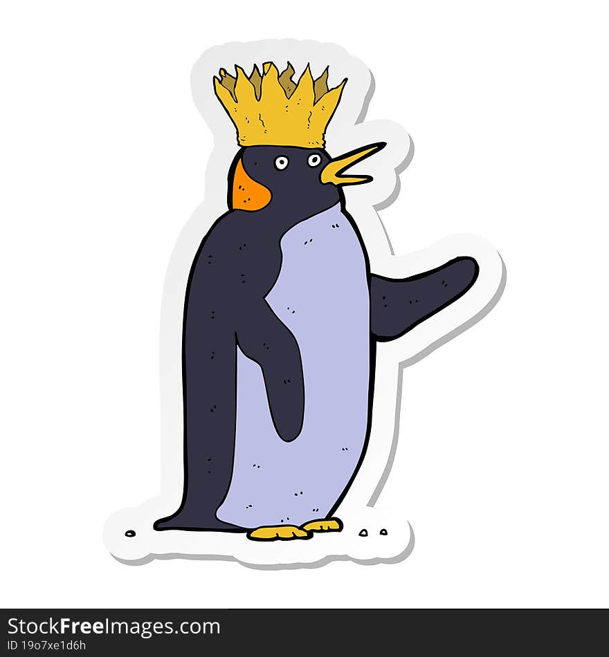 Sticker Of A Cartoon Emperor Penguin Waving