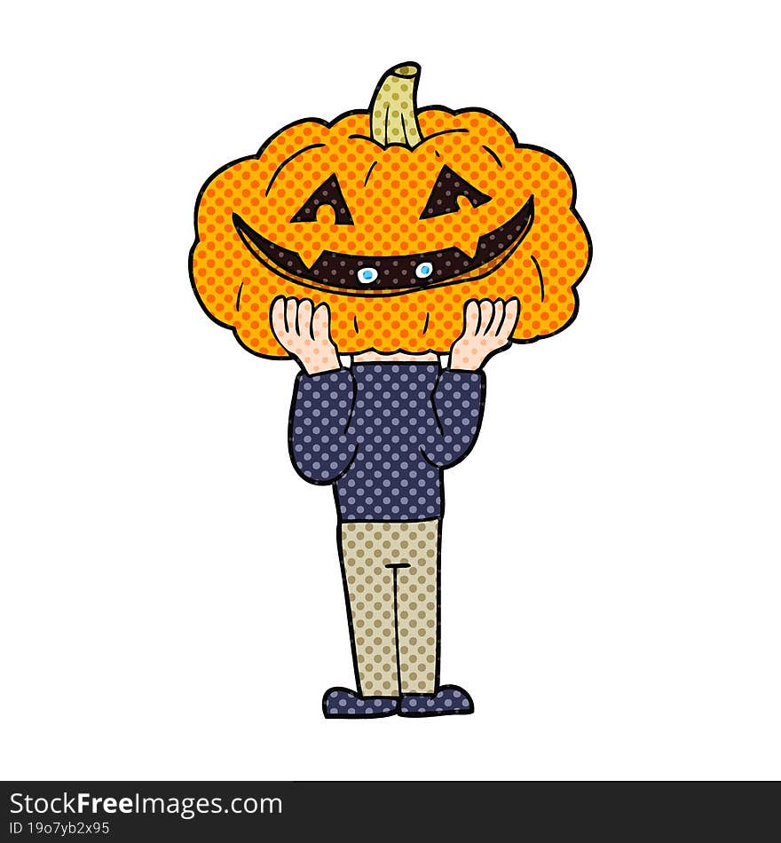 freehand drawn cartoon pumpkin head halloween costume