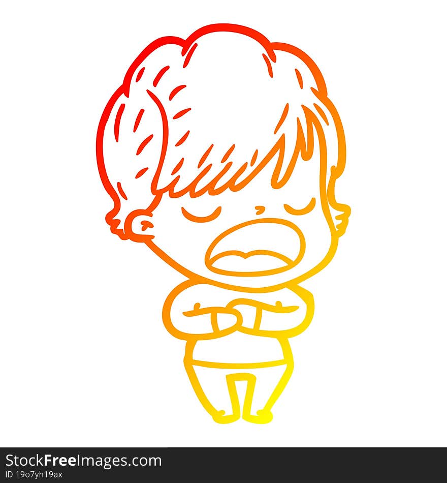 warm gradient line drawing cartoon woman talking