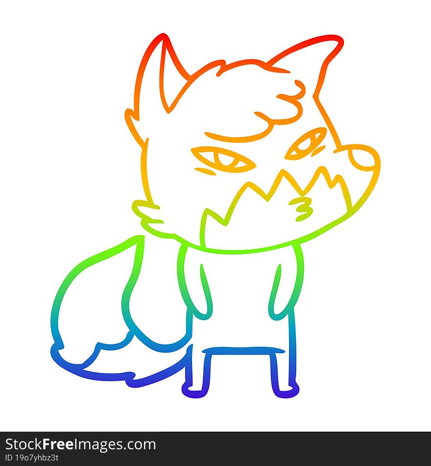 rainbow gradient line drawing clever cartoon fox