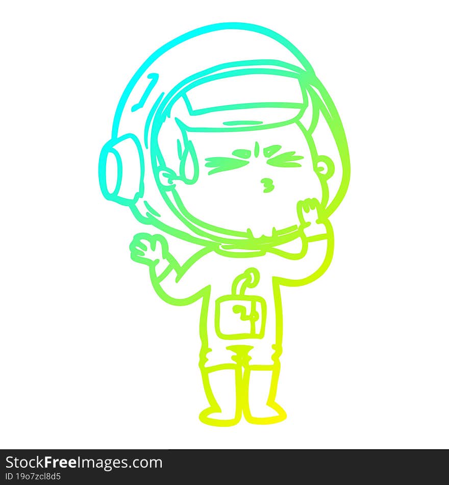 cold gradient line drawing cartoon stressed astronaut