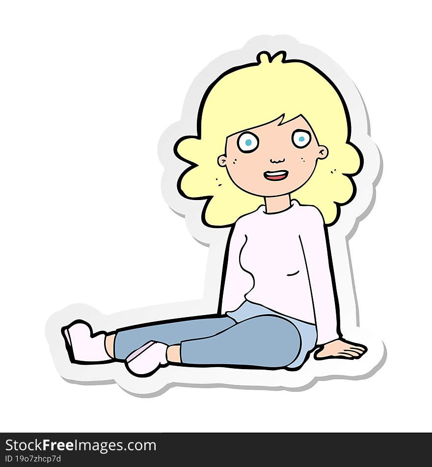 sticker of a cartoon happy woman