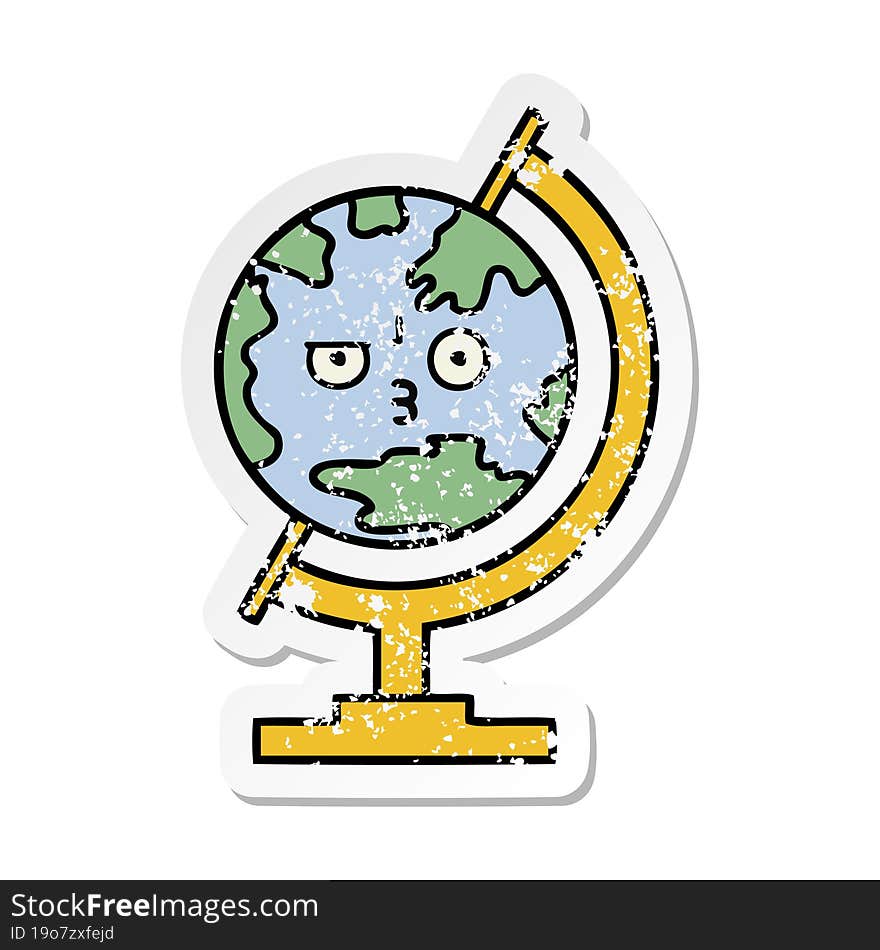 distressed sticker of a cute cartoon globe of the world