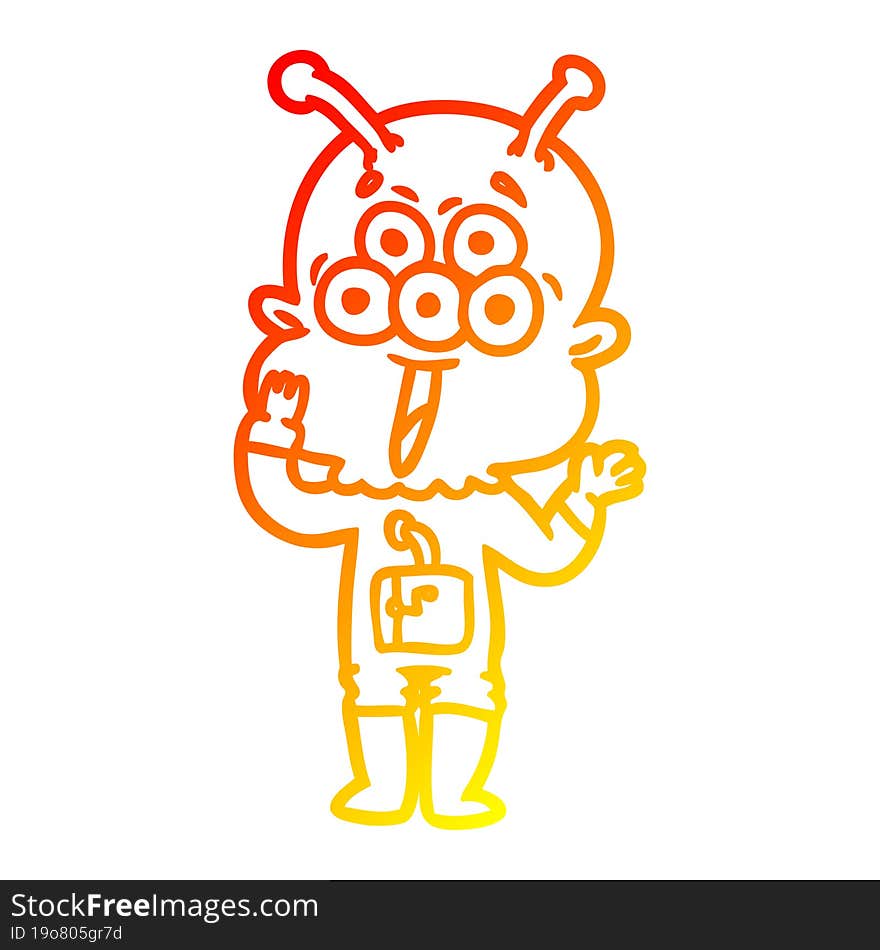 warm gradient line drawing happy cartoon alien