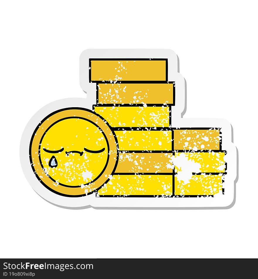 distressed sticker of a cute cartoon coins