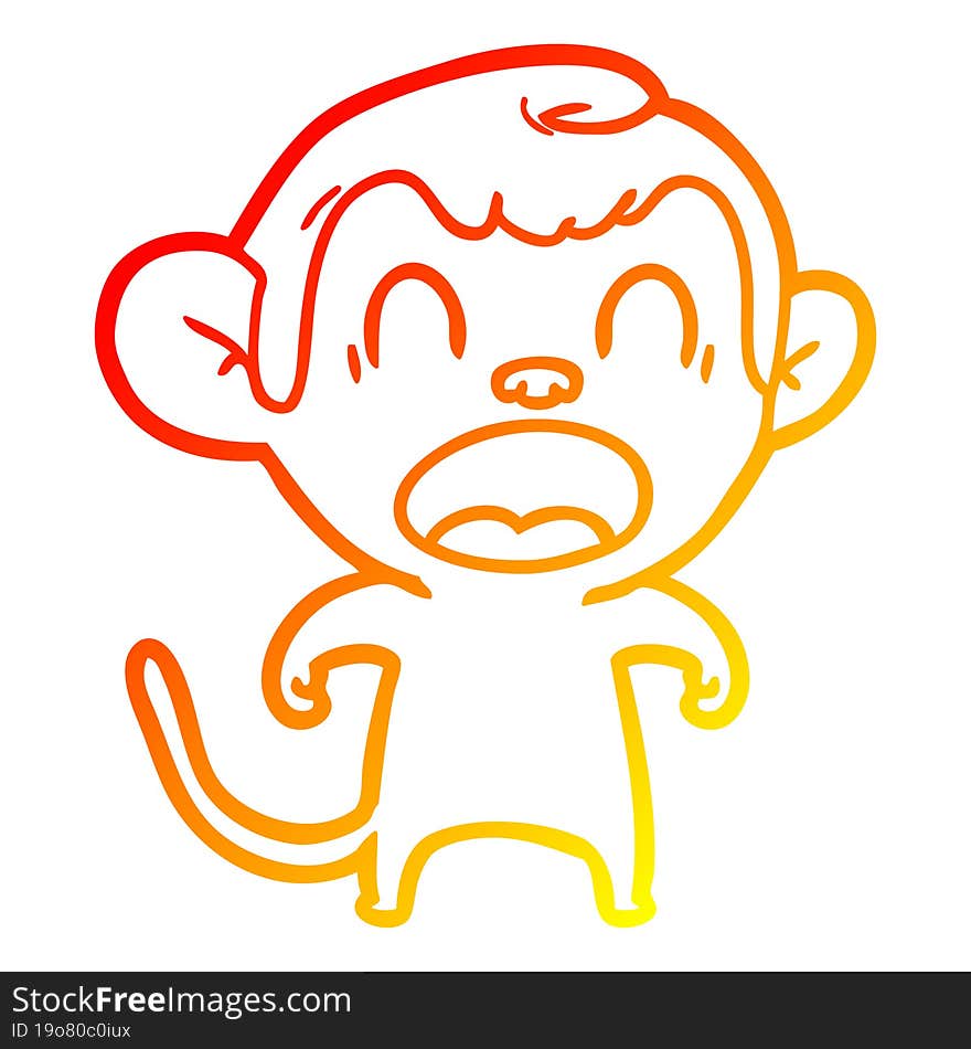 warm gradient line drawing shouting cartoon monkey