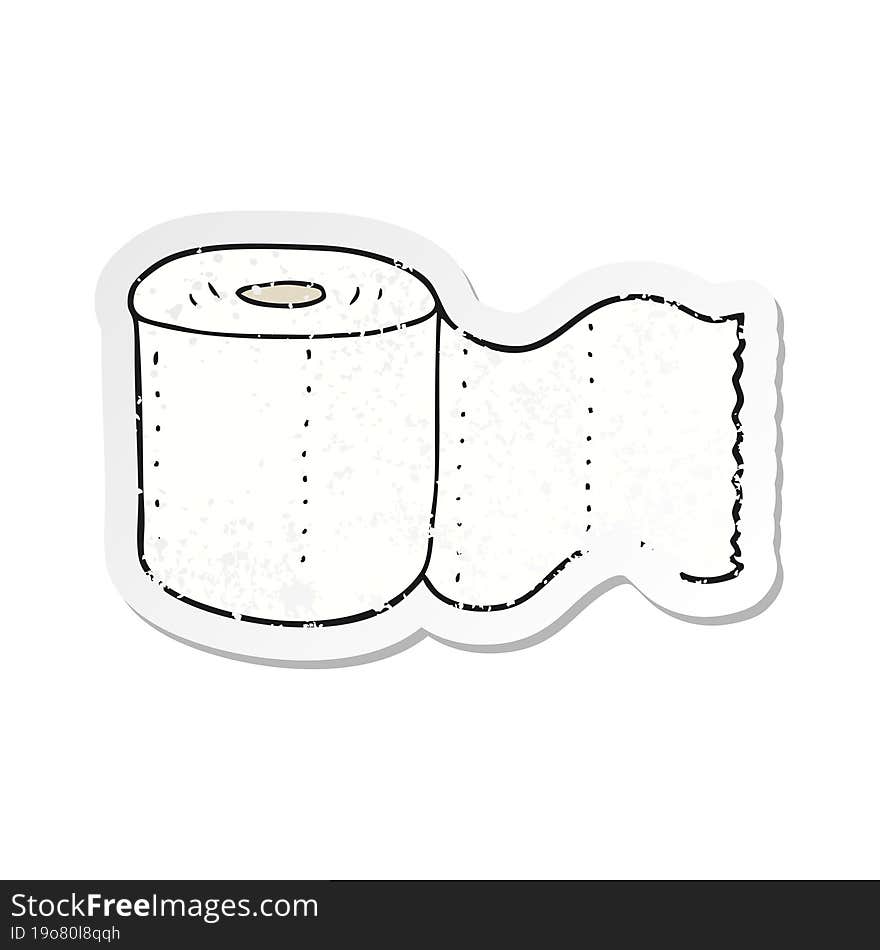 Retro Distressed Sticker Of A Cartoon Toilet Paper