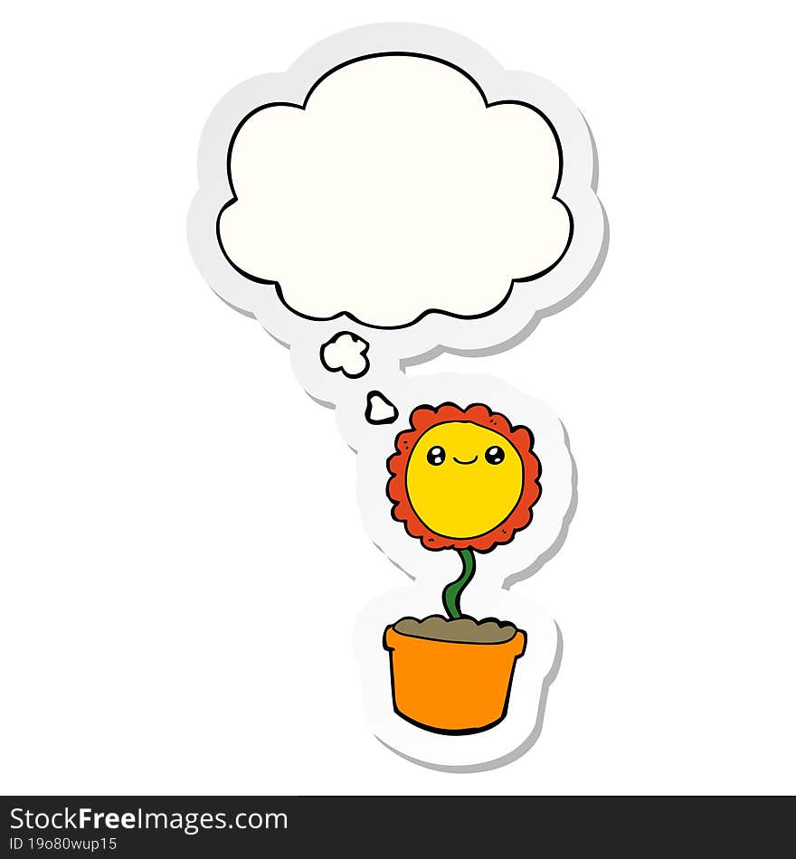 cartoon flower and thought bubble as a printed sticker