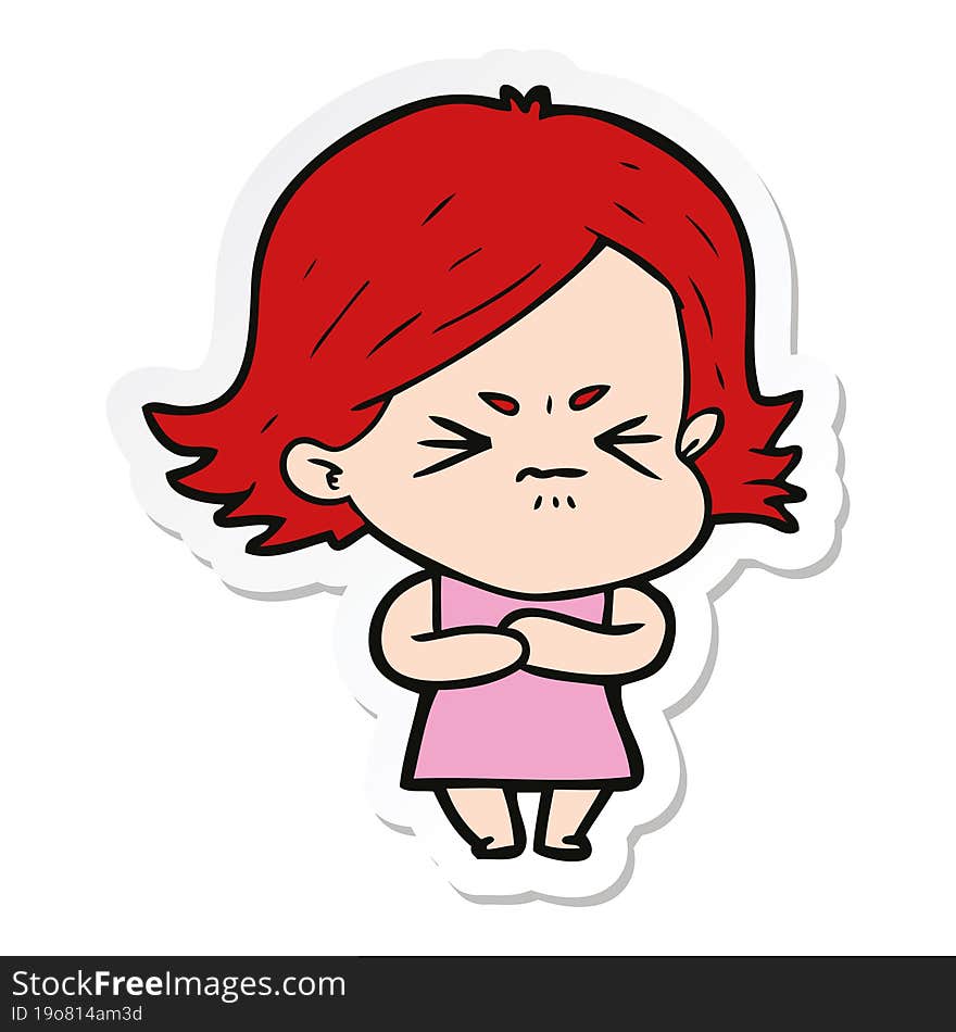 sticker of a cartoon angry girl