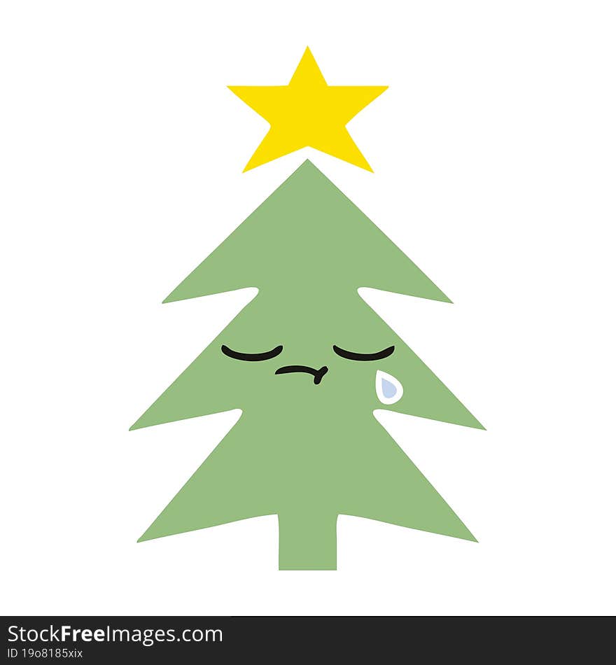 flat color retro cartoon of a christmas tree