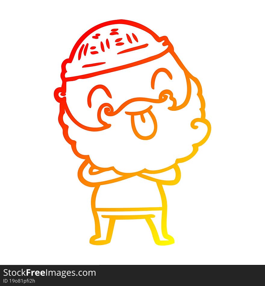 warm gradient line drawing man with beard sticking out tongue