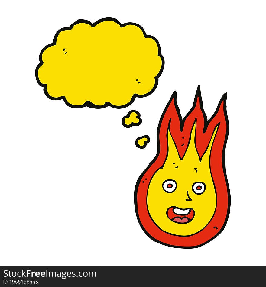 cartoon friendly fireball with thought bubble