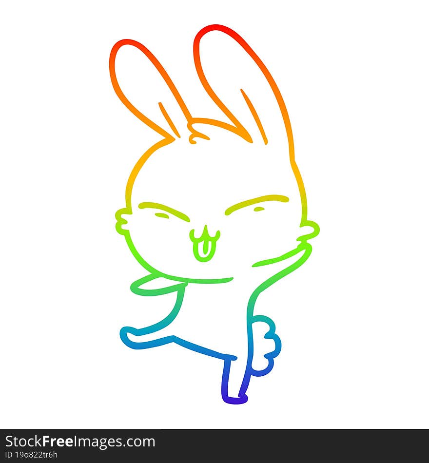 rainbow gradient line drawing of a cute cartoon rabbit