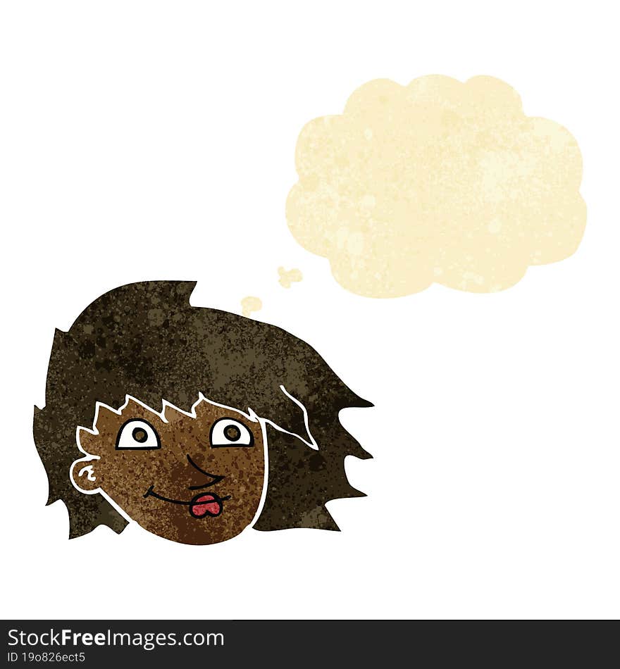 cartoon female face with thought bubble