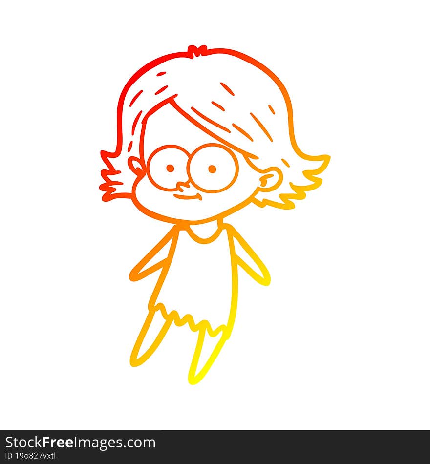 warm gradient line drawing happy cartoon girl