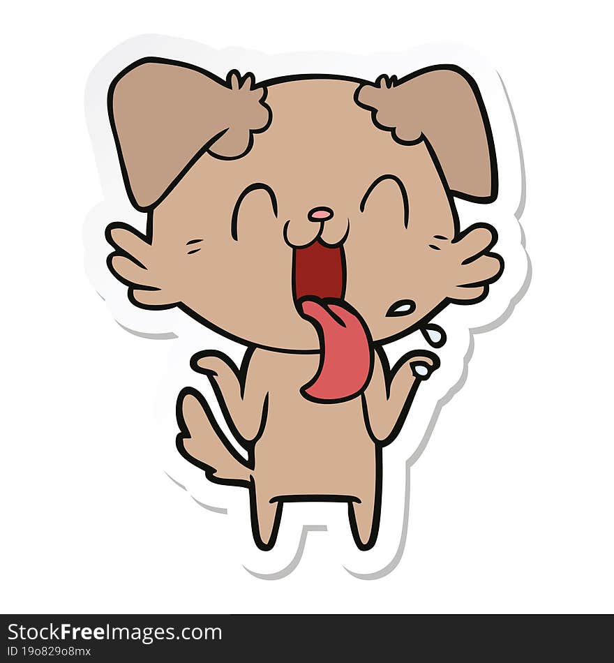 sticker of a cartoon panting dog shrugging shoulders