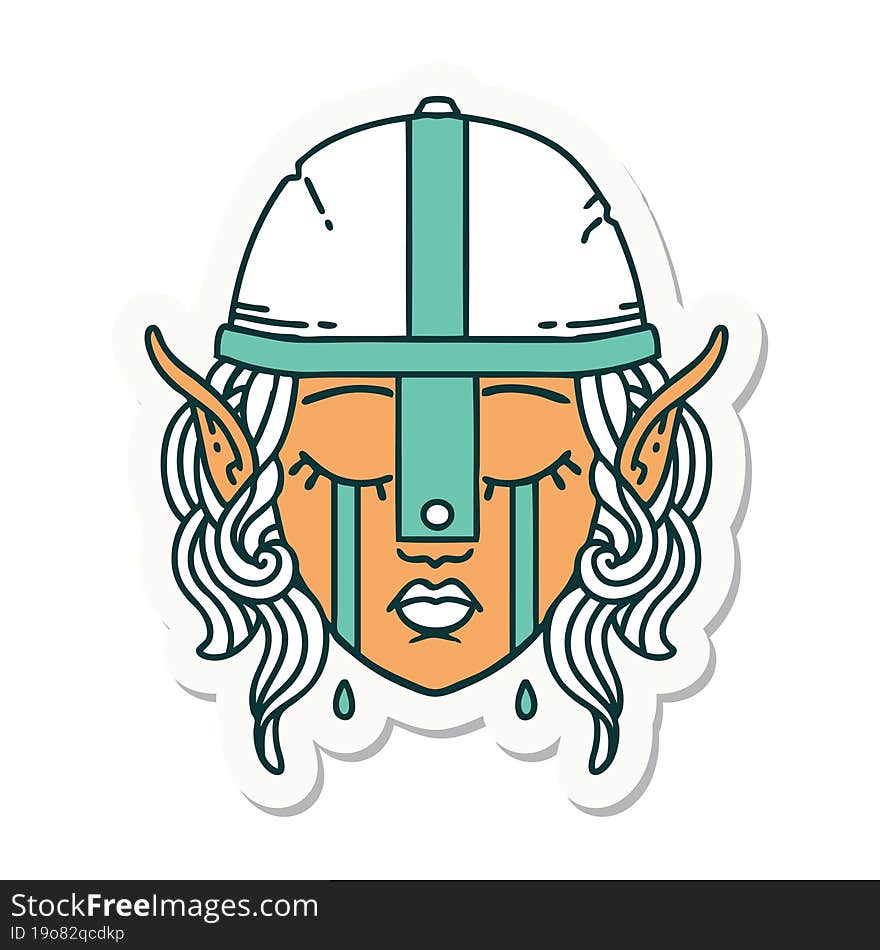 crying elven fighter character face sticker