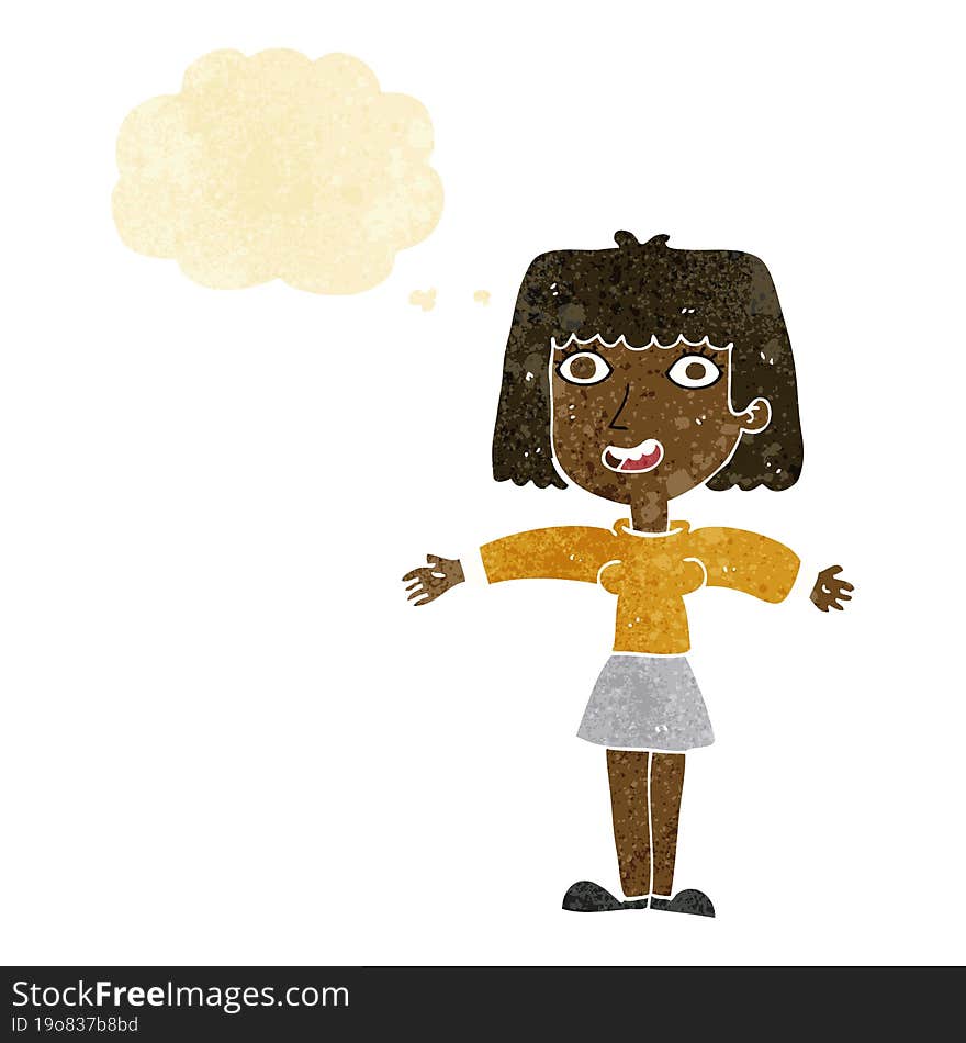 Cartoon Excited Woman With Thought Bubble