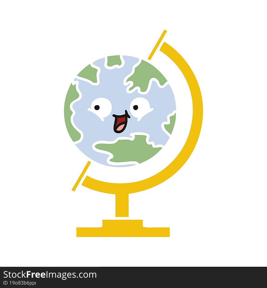 flat color retro cartoon of a globe of the world