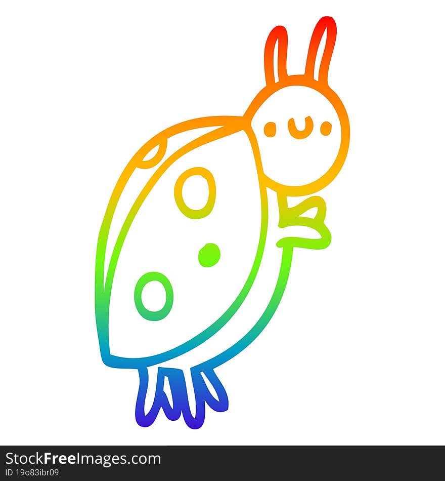 rainbow gradient line drawing of a cartoon ladybug