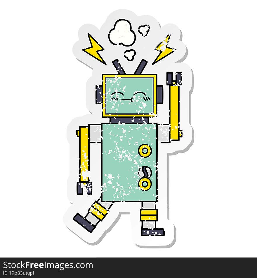 Distressed Sticker Of A Cute Cartoon Robot